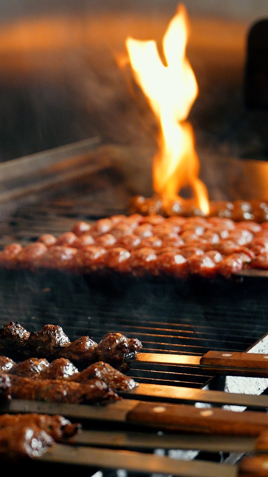 Marinated beef kabob grilling at Mezzé #1